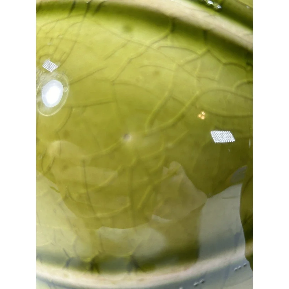 Vibrant MCM Green‎ Ribbed Variegated Vase with crazing 10.25 in